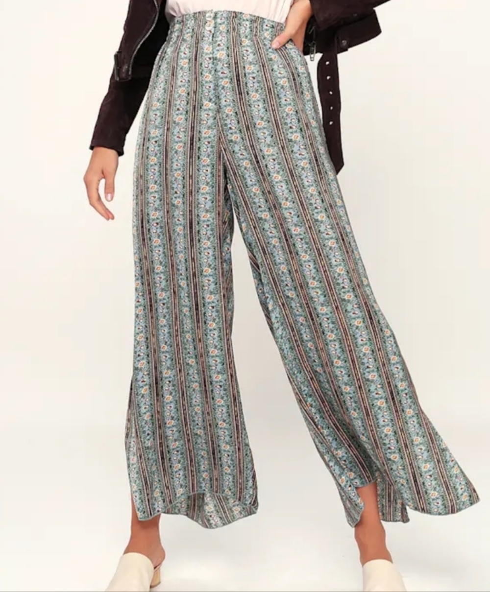 Free People Intimately Free Take Your Tie Off Sage Green Multi Wide-Leg Pants Xs